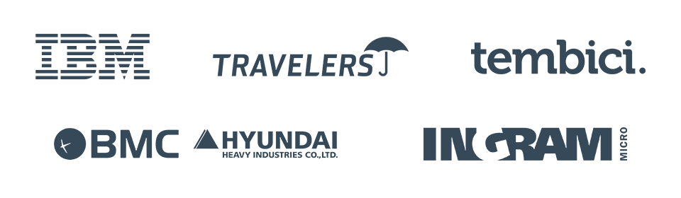 Logos da IBM, Travelers, tembici., BMC, Hyundai e INGRAM.