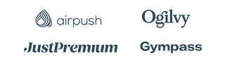 Logotipos da airpush, Ogilvy, JustPremium e Gympass.