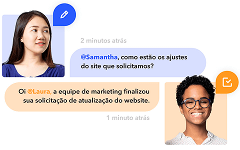 Equipe de marketing conversando por chat.