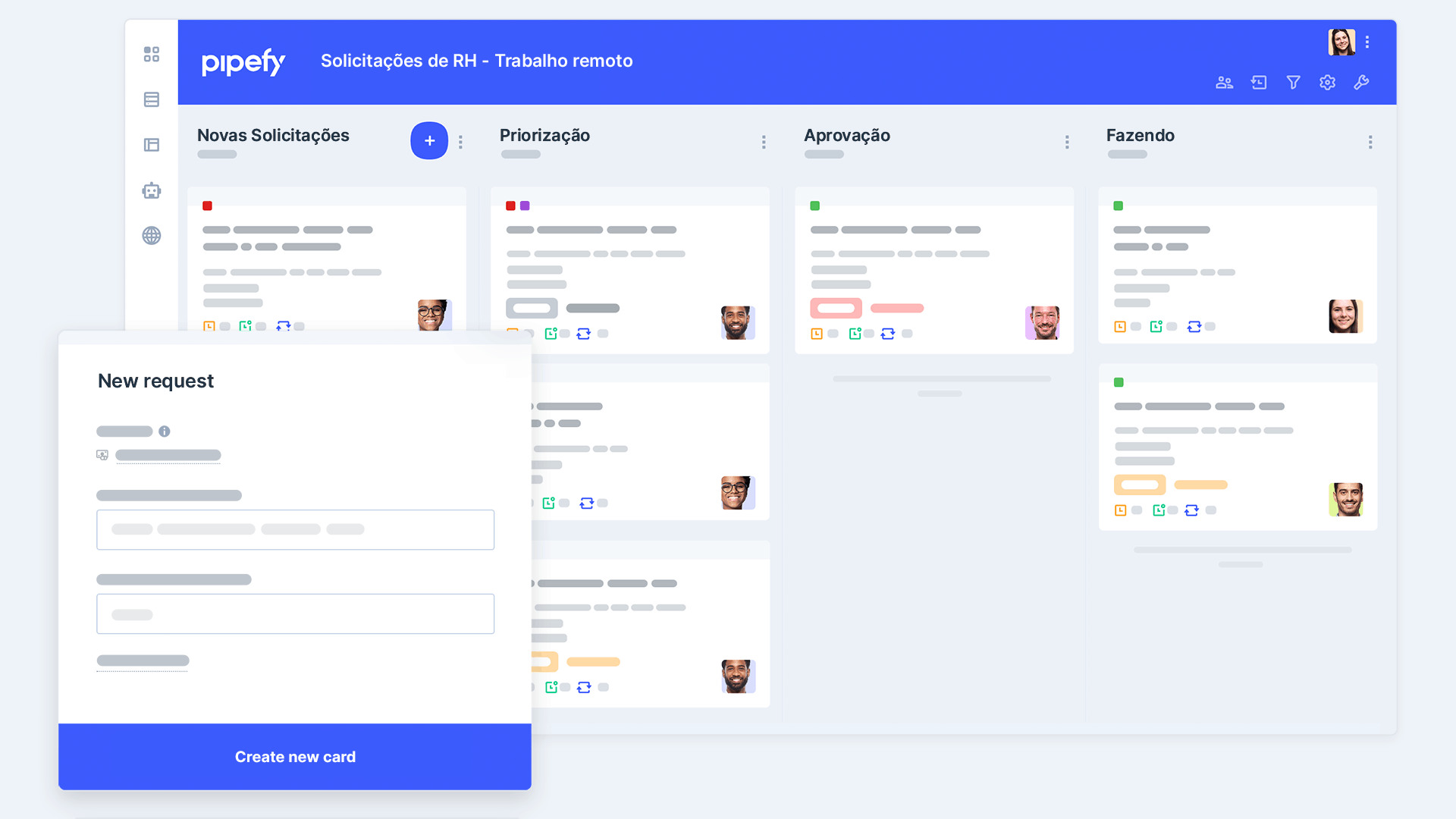 Como funciona a interface de gerenciamento de workflow do Pipefy