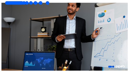A sales leader presenting data on the impact of automated commercial offer creation on business growth