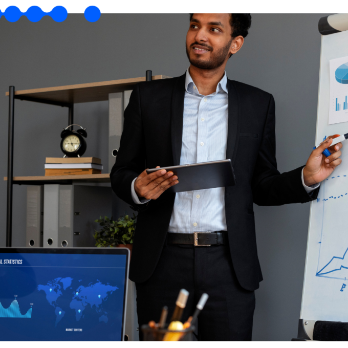 A sales leader presenting data on the impact of automated commercial offer creation on business growth