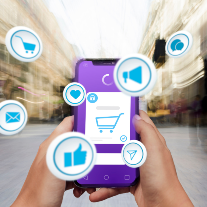 A person viewing AI product recommendations on a smartphone for a personalized mobile shopping experience
