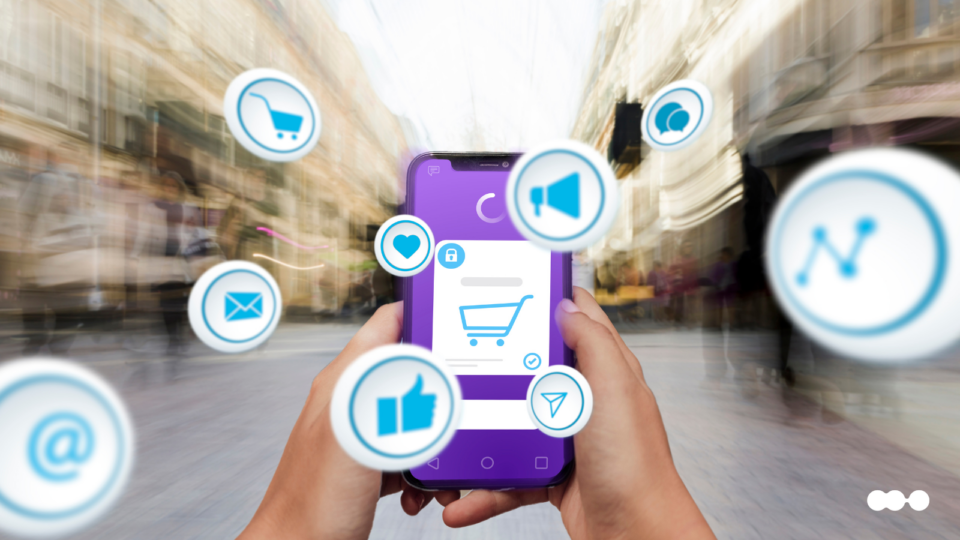 A person viewing AI product recommendations on a smartphone for a personalized mobile shopping experience