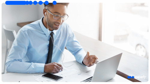 Professional on video call using laptop to discuss iPaaS solutions and workflow automation