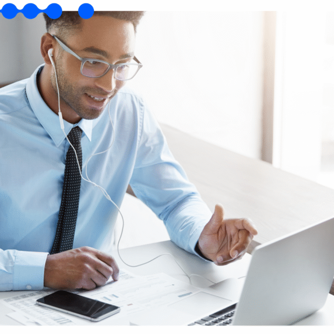 Professional on video call using laptop to discuss iPaaS solutions and workflow automation